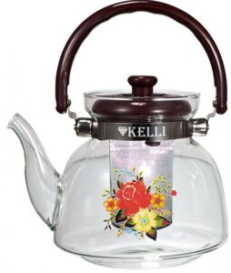 Заварочный стеклянный чайник с ситом фильтром ситечком для чая KELLI KL-3002 заварочник заварник стекло