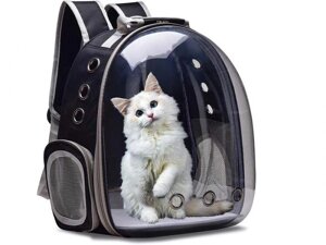Переноска-рюкзак сумка для домашних животных кошек и маленьких собак кота питомцев прозрачный черный