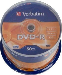 Оптический диск DVD-R Verbatim 4.7ГБ 16x, 50шт., cake box [43548]