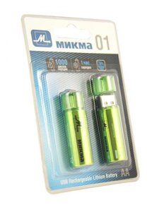Аккумулятор AA - Микма 01 1000mAh USB Rechargeable Lithium Battery (2 штуки) C182-26314