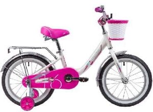 Детский двухколесный велосипед 16 дюймов белый с приставными колесами корзинкой для девочек 4-6 лет