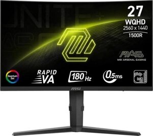 27" Монитор MSI MAG 275CQRF QD E2, 2560x1440, VA, 180Гц, 1хHDMI, 1хDP, 1хType-С, изогнутый, черный