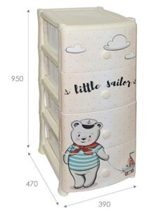 Детский комод пластиковый для игрушек вещей одежды VIOLET 35245 бежевый с мишкой рисунком 4 ящика