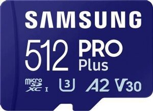 Карта памяти microSDXC UHS-I U3 Samsung Pro PLUS 512 ГБ, 180 МБ/с, Class 10, MB-MD512SA, 1 шт., переходник SD