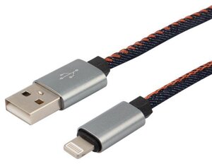 REXANT (18-4248) Кабель USB-Lightning для iPhone/2,4A/nylon/denim/1m/REXANT