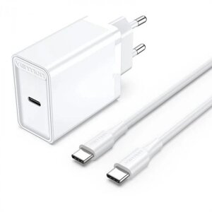 Vention 25W + кабель USB-C 3А White FAHWF-EU