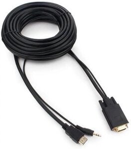 Кабель-переходник аудио-видео PREMIER 5-983AU, HDMI (m) - VGA (m) , 10м, GOLD, черный [5-983au 10.0]