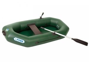 Надувная лодка ПВХ с веслами Румб 200 ВУ зеленая одноместная гребная весельная для рыбалки сплава