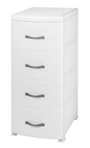 Пластиковый комод тумба Ротанг белый VIOLET 035706 4 секции пластмассовый с выдвижными ящиками