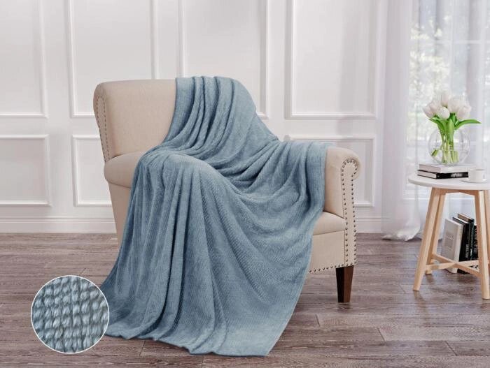 Плед покрывало на кровать кресло диван VS33 велсофт синий большой 200х220 Евро теплый мягкий от компании 2255 by - онлайн гипермаркет - фото 1