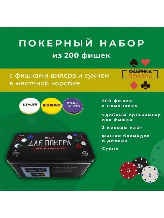 Покерный набор фишки для покера карты для игры с сукном в кейсе подарочный игральный от компании 2255 by - онлайн гипермаркет - фото 1