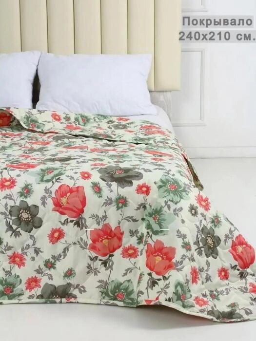 Покрывало Душечка на кровать 210х240 евро с цветами микрофибра плед с кантом из полиэстера синтепона от компании 2255 by - онлайн гипермаркет - фото 1