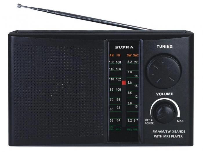 Портативный радиоприемник SUPRA BB19 черный мощный аналоговый FM приемник радио на батарейках от компании 2255 by - онлайн гипермаркет - фото 1