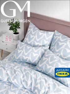 Постельное белье 1.5 спальное IKEA с сердечками любовь бязь хлопок комплект постель полуторка голубое