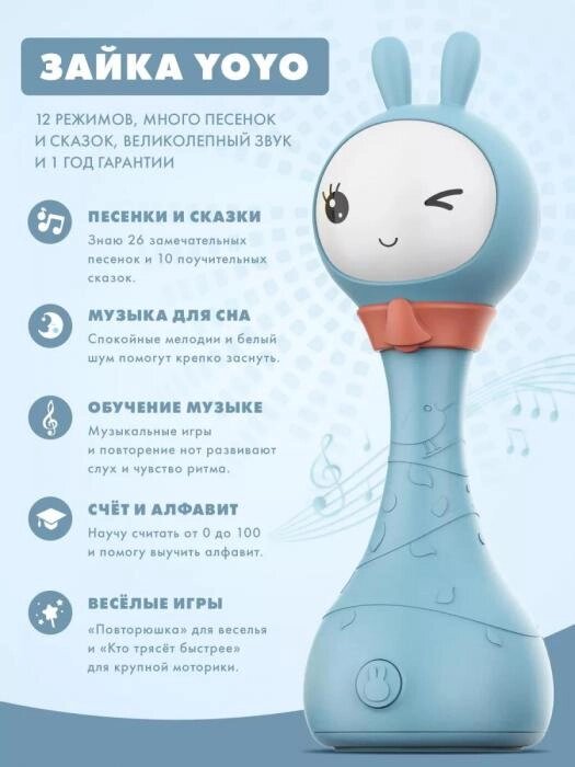 Развивающая интерактивная музыкальная детская игрушка Умный зайка заяц зайчик для малышей синий от компании 2255 by - онлайн гипермаркет - фото 1