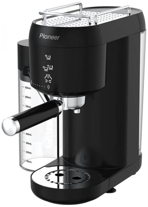 Рожковая кофеварка помповая эспрессо ручная с капучинатором молоком PIONEER CMA019 черная от компании 2255 by - онлайн гипермаркет - фото 1