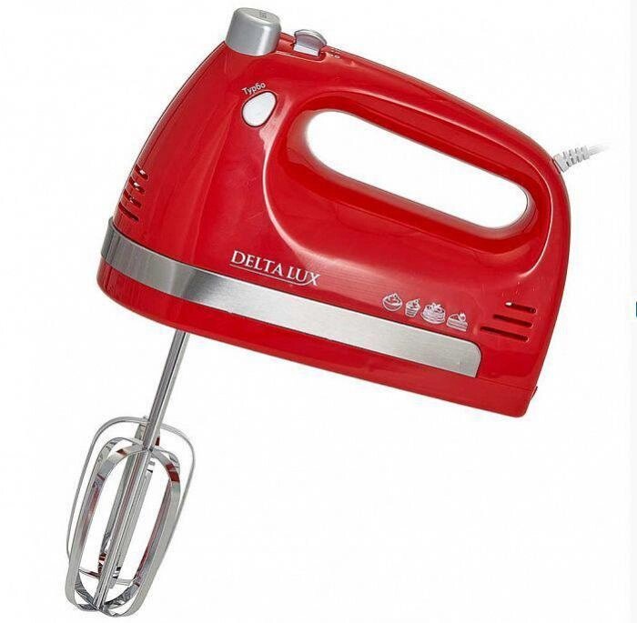 Ручной миксер кухонный электрический погружной двухвенчиковый для безе сливок DELTA LUX DE-7705 красный от компании 2255 by - онлайн гипермаркет - фото 1