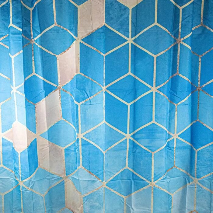 САНАКС 01-89 Штора с рисунком голубые КУБЫ, в ванную комнату, без колец - полиэстэр от компании 2255 by - онлайн гипермаркет - фото 1