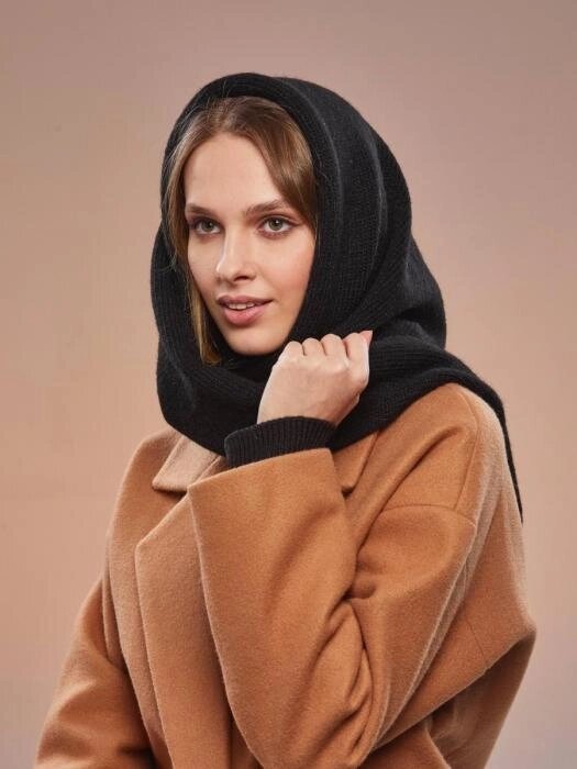 Шарф теплый женский черный зимний платок косынка шарфик палантин однотонный шерстяной на голову шею от компании 2255 by - онлайн гипермаркет - фото 1