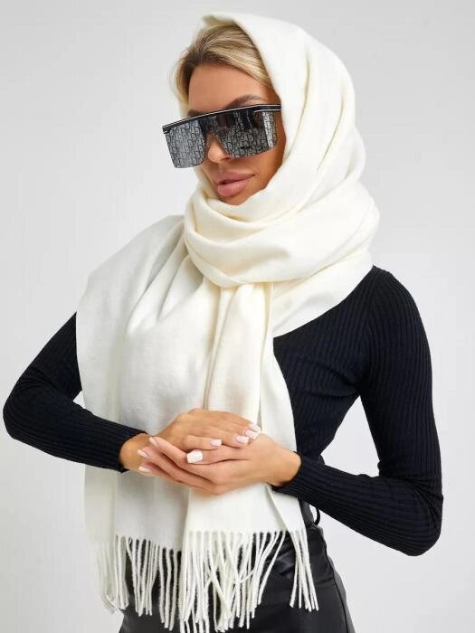 Шарф женский зимний теплый палантин платок шарфик кашемировый большой белый на голову длинный модный от компании 2255 by - онлайн гипермаркет - фото 1