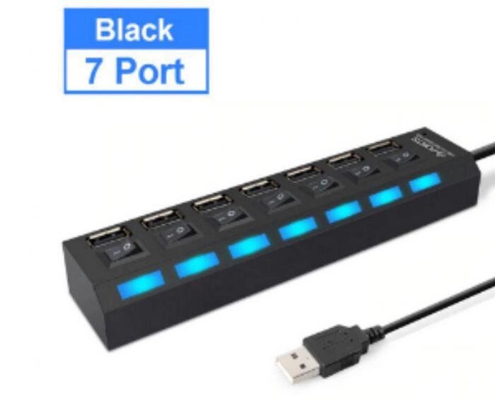 SMARTBUY (SBHA-7207-B) USB 2.0 хаб + выкл., 7 портов, черный от компании 2255 by - онлайн гипермаркет - фото 1