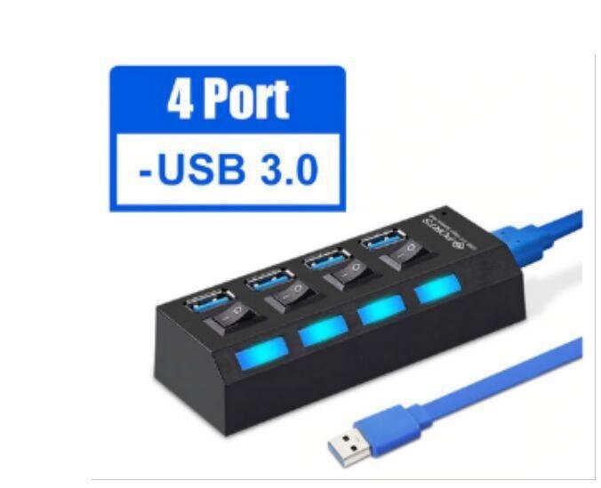 SMARTBUY (SBHA-7304-B) USB 3.0 хаб + выкл., 4 порта, черный от компании 2255 by - онлайн гипермаркет - фото 1