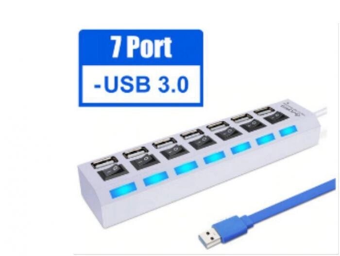 SMARTBUY (SBHA-7307-W) USB 3.0 хаб + выкл., 7 портов, белый от компании 2255 by - онлайн гипермаркет - фото 1