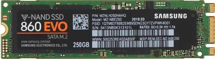 SSD накопитель Samsung 860 EVO MZ-N6E250BW 250ГБ, M. 2 2280, SATA III,  M. 2 от компании 2255 by - онлайн гипермаркет - фото 1