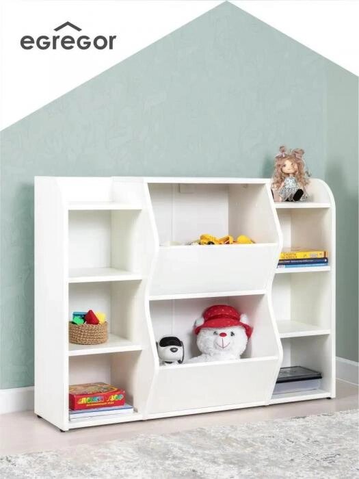 Стеллаж для игрушек и книг в детскую комнату игровой деревянный комод тумба полки система хранения белая от компании 2255 by - онлайн гипермаркет - фото 1