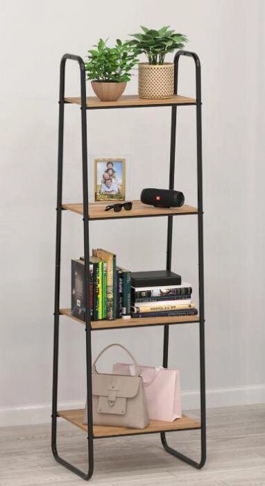 Стеллаж металлический лофт скандинавия для книг дома VS27 черный напольный книжный с деревянными полками от компании 2255 by - онлайн гипермаркет - фото 1