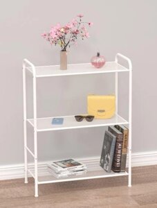 Стеллаж металлический напольный для книг дома в комнату VS23 белый Журнальный столик лофт этажерка 3 полки