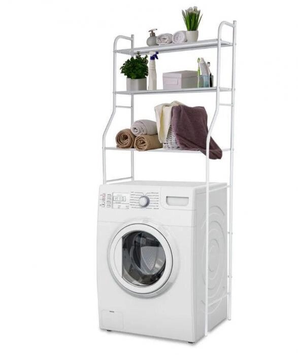 Стеллаж металлический напольный для ванной комнаты белый полка этажерка над стиральной машиной и унитазом от компании 2255 by - онлайн гипермаркет - фото 1