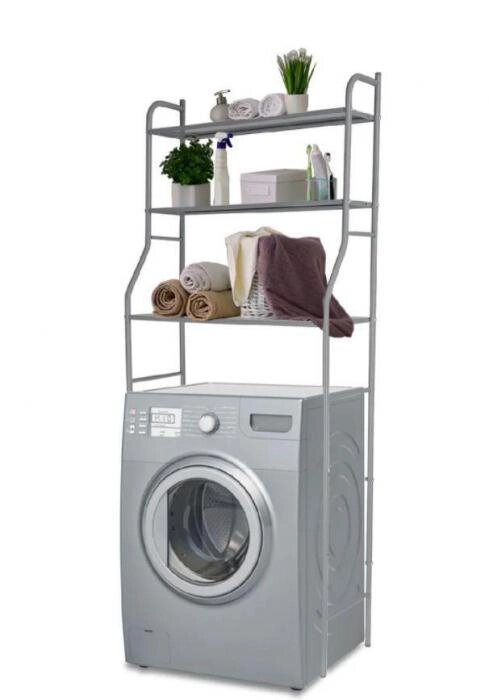 Стеллаж напольный металлический для ванной комнаты серебро этажерка полки над стиральной машиной и унитазом от компании 2255 by - онлайн гипермаркет - фото 1