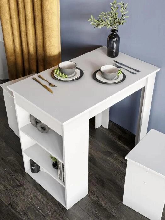 Стол кухонный обеденный с ящиком маникюрный красивый деревянный прямоугольный столик лофт для маникюра белый от компании 2255 by - онлайн гипермаркет - фото 1
