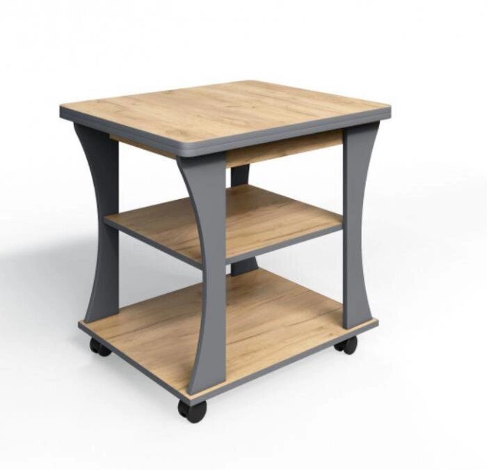 Стол трансформер журнальный столик с полкой серый/дуб раскладной на колесиках кофейный в гостиную от компании 2255 by - онлайн гипермаркет - фото 1