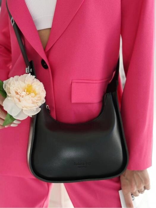 Сумка-багет черная кожаная женская через плечо маленькая сумочка луна модная кросс-боди от компании 2255 by - онлайн гипермаркет - фото 1