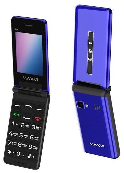 Телефон кнопочный для пожилых людей раскладушка с камерой MAXVI E9 синий мобильный раскладной от компании 2255 by - онлайн гипермаркет - фото 1
