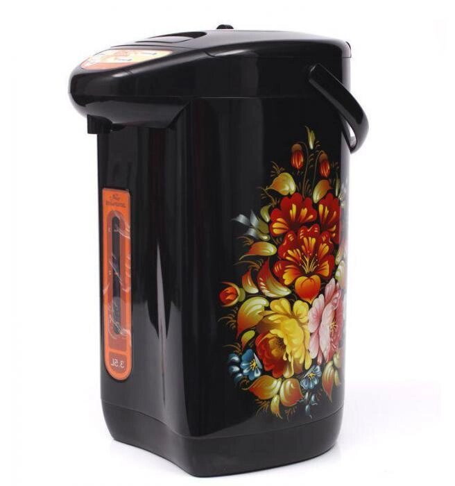 Термопот электрический чайник термос ДОБРЫНЯ DO-487 хохлома черный помповый от компании 2255 by - онлайн гипермаркет - фото 1