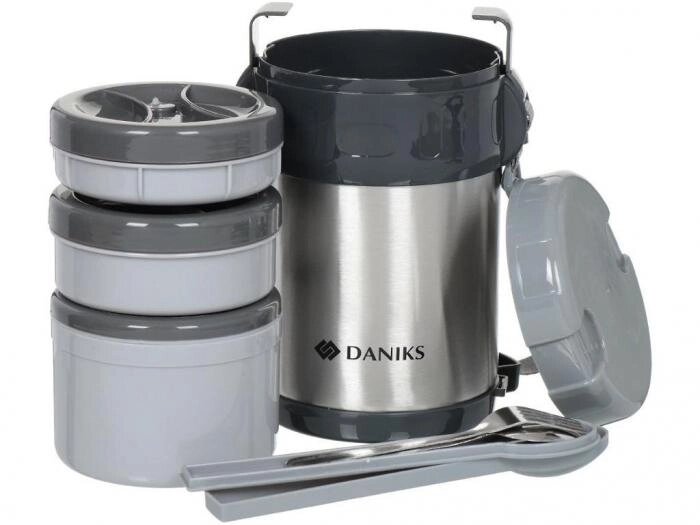 Термос для еды Daniks SL-200MY, 2L с тремя контейнерами пищевой с широким горлом от компании 2255 by - онлайн гипермаркет - фото 1