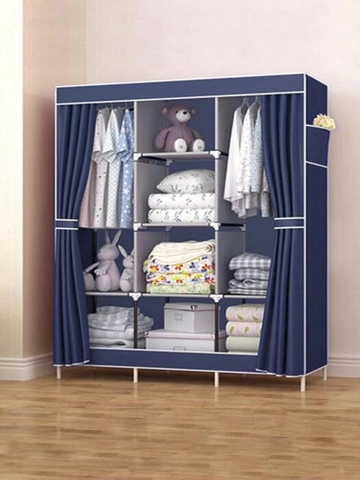 Тканевый каркасный шкаф разборный для одежды VS26 синий распашной складной органайзер из ткани от компании 2255 by - онлайн гипермаркет - фото 1