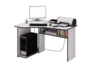 Угловой компьютерный письменный стол VS46 белый для учебы школьника студента подростка с тумбой