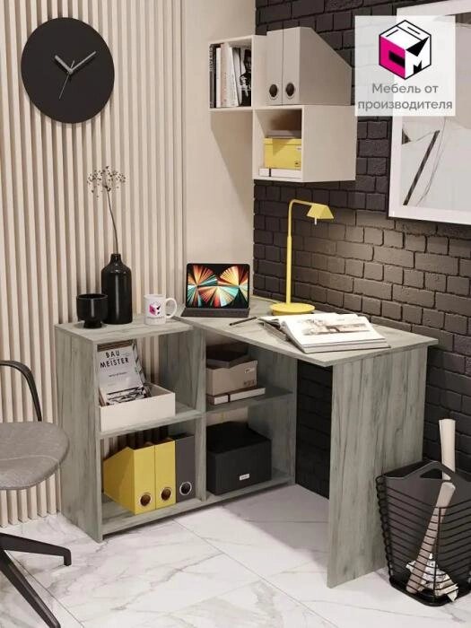 Угловой письменный стол с боковыми книжными полками для домашнего кабинета офиса учителя стильный серый от компании 2255 by - онлайн гипермаркет - фото 1