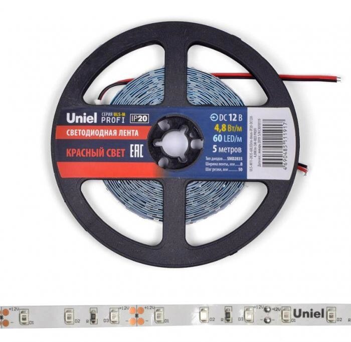 UNIEL (UL-00004361) ULS-M11-2835-60LED/M-8MM-IP20-DC12V-4,8W/M-5M-RED PROFI КАТУШКА В ГЕРМЕТИЧНОЙ УПАКОВКЕ от компании 2255 by - онлайн гипермаркет - фото 1