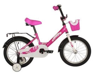 Велосипед детский для девочки 16 дюймов 4 года с приставными колесами и корзинкой FOXX розовый