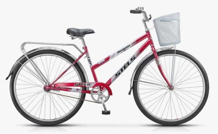 Велосипед для взрослых женский STELS Navigator-300 Lady 28" Малиновый с корзинкой рама 20" от компании 2255 by - онлайн гипермаркет - фото 1