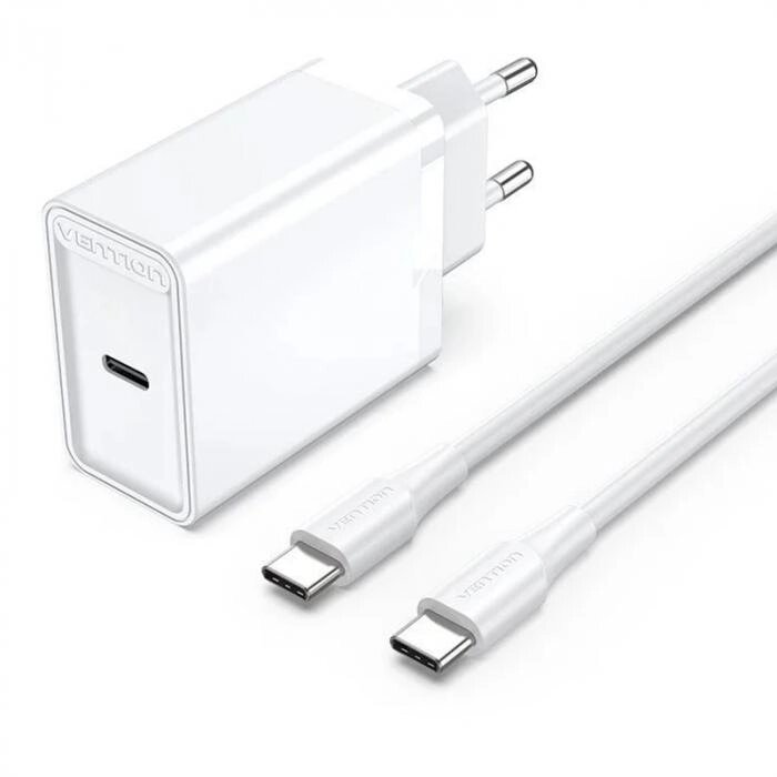 Vention 25W + кабель USB-C 3А White FAHWF-EU от компании 2255 by - онлайн гипермаркет - фото 1