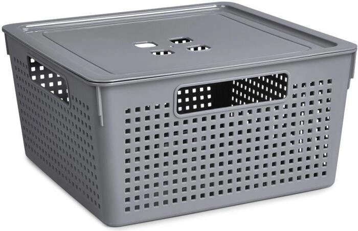 VIOLET Коробка для хранения квадратная "Лофт" с крышкой 11л 294х294х151 (серый) 6911118 от компании 2255 by - онлайн гипермаркет - фото 1
