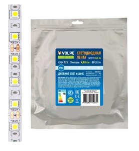 VOLPE (UL-00004533) ULS-Q323 2835-60LED/M-8MM-IP65-DC12V-4,8W/M-5M-3000K катушка в герметичной упаковке
