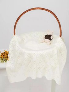 Вязаное одеяло на выписку плед-покрывало для новорожденных малышей в коляску для люльки и автокресла молочное