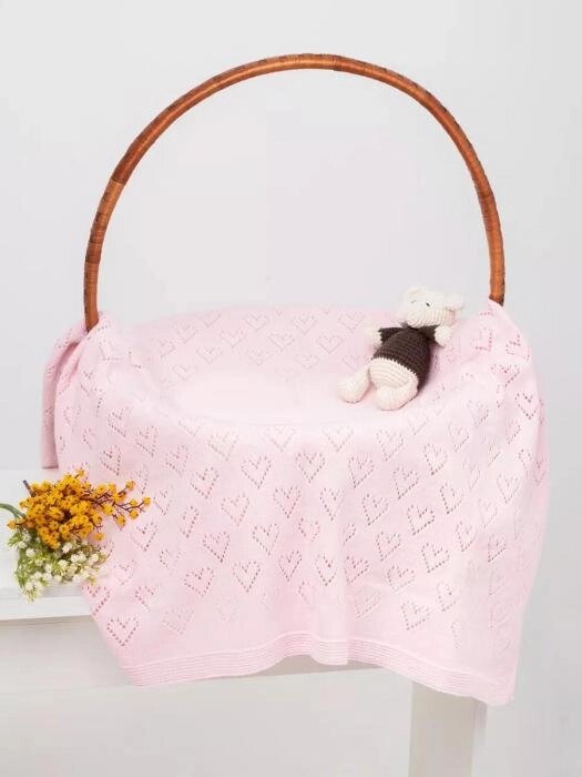 Вязаное одеяло на выписку плед-покрывало для новорожденных малышей в коляску для люльки и автокресла розовое от компании 2255 by - онлайн гипермаркет - фото 1